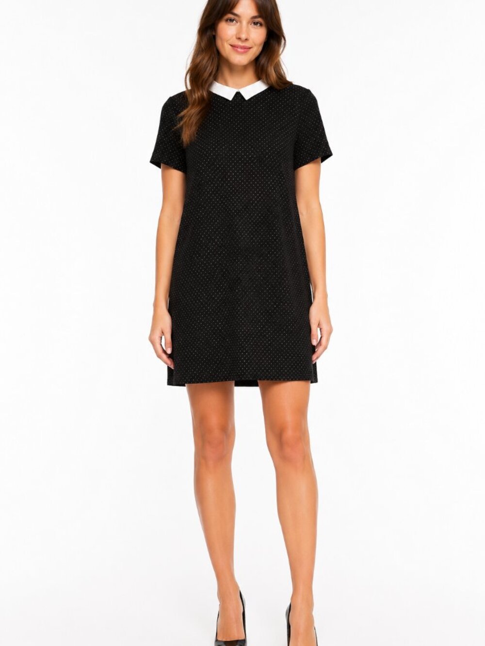 ZARA BASIC Polka Dot Shift Dress Contrast Peter Pan Collar Black White Size Medi
